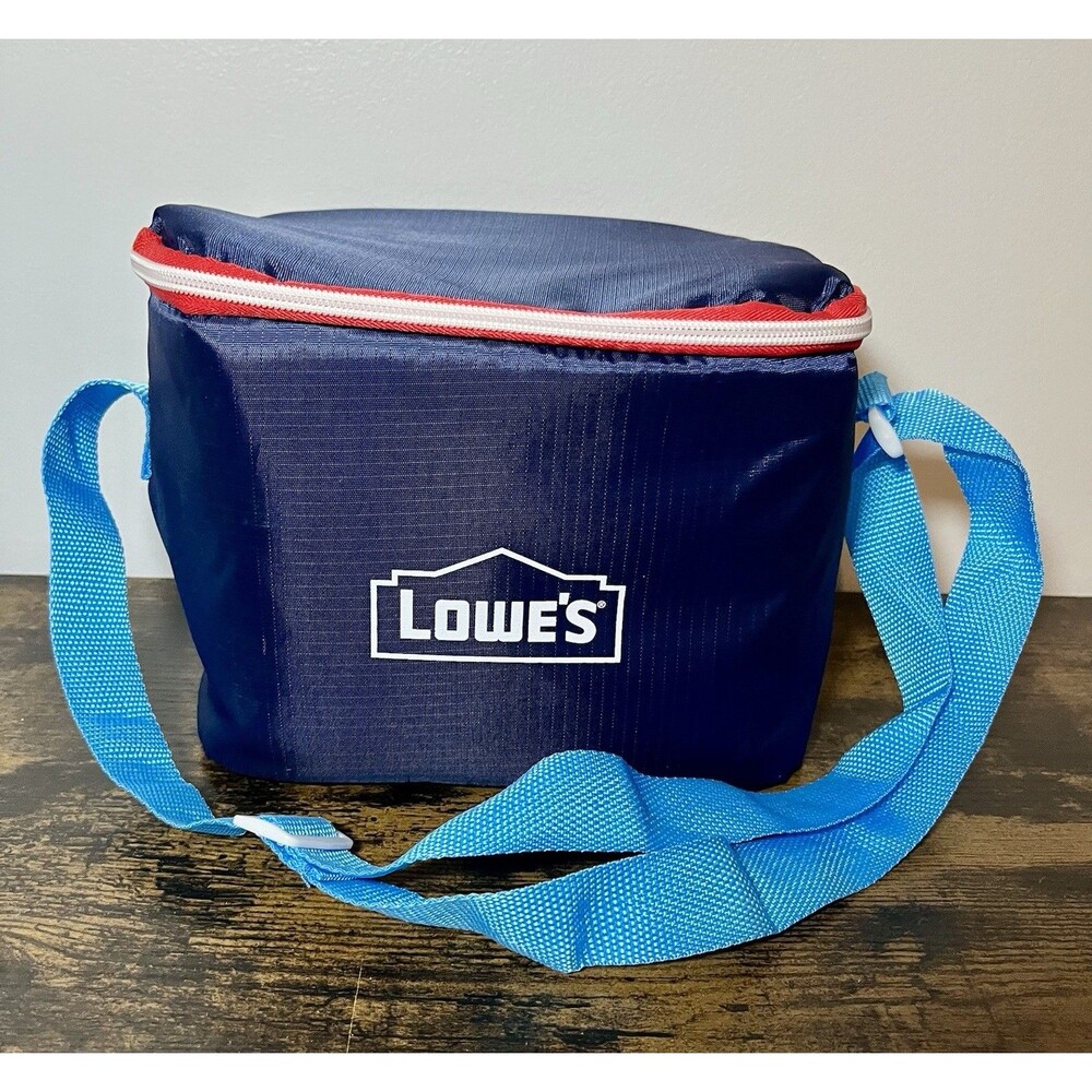 Lowe’s Home Improvement Blue Insulated Lunch Box Zipper Bag w Strap Cooler